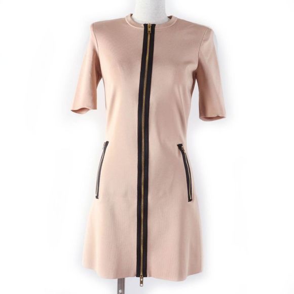 Gucci 22SS 678207 Front Zip Jersey Short Sleeve Knit Dress Pink Beige XS Made - Picture 1 of 13